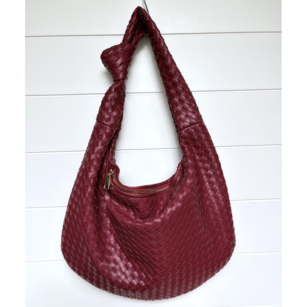 Anthropologie Melie Bianco The Brigitte Satchel Red Woven Slouchy Hobo Shoulder